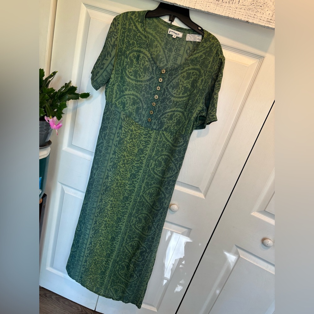 Vintage Green Patterned Maxi Dress Poems By Esteem Women’s Size 8 Cottagecore